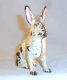 Antique Hubley Cast Iron Large Seated Rabbit Still Penny Bank Pink Ears & Eyes