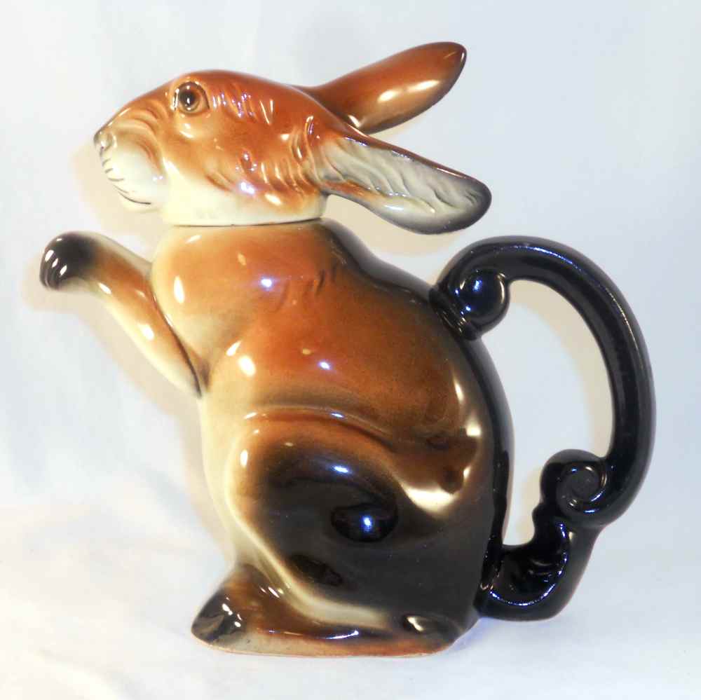 Delphi Rabbit Pottery Vintage Erphila Figural Pottery Teapot Rabbit Raised Paw Made in US Zo ...