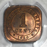 1920 Bronze Coin Straits Settlement One Cent Uncirculated King George V NGC MS 64 RB