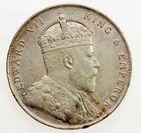 1908 Silver Coin One Dollar Straits Settlement Malaya Edward VII of England XF+