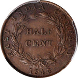 1845 Copper Coin Half Cent Straits Settlements Malaya Peninsula Queen Victoria