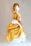 Vintage Bone China Colorful English Royal Doulton Figurine Woman in Yellow Brown Dress Wearing Hat "Sandra" NH2275