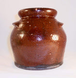 Antique Redware Large Bean Pot Lead Glazed Brown Colored with Ear Shaped Handles By Schofield