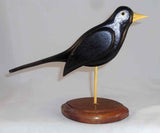 Hand Carved Painted Wood Folk Art Black Bird Yellow Beak Ken Searfoss Oley PA