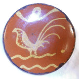1994 Greg Shooner Redware Glazed Small Pie Plate Yellow Slip Bird Decoration