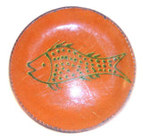 Beautiful 1999 Greg Shooner Redware Brown Pie Plate Green Fish Slip Decoration