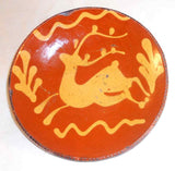 1999 Greg Shooner Redware Glazed Pie Plate Yellow Slip Running Buck Decoration