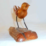 Hand Carved Folk Art Shore Bird with Glass Eyes Standing on Driftwood By Tom Morris