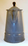 Antique Agateware Graniteware Lidded Coffee Pot or Water Pitcher w/ Wood Finial