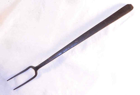 Antique Forged Wrought Iron 9 1/2" Butcher Flesh Fork with Curved Hanger
