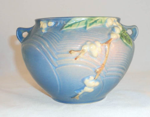 Beautiful Roseville Pottery Small Blue Jardinière Snowberry Pattern 1J-4"