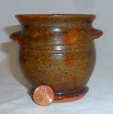 1938 Thomas Stahl Glazed Redware Miniature Jar Lug Handles Greenish Brown Color
