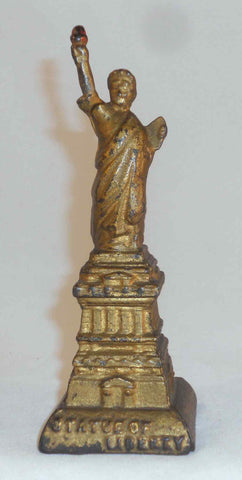Antique Cast Iron Gold Colored Still Penny Bank Statue of Liberty By AC Williams