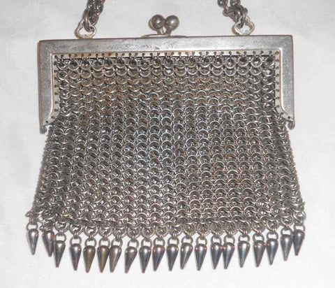 Antique Silver chain handle Mesh Purse 104g stamped G. Silver