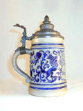 Vintage German Stoneware Lidded 0.5 L Stein Cobalt Blue on Gray Lion Decoration