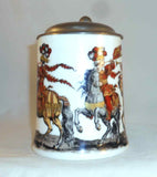 Beautiful 1991 AK Kaiser Porcelain Stein Pewter Lid Horsemen with Trumpets