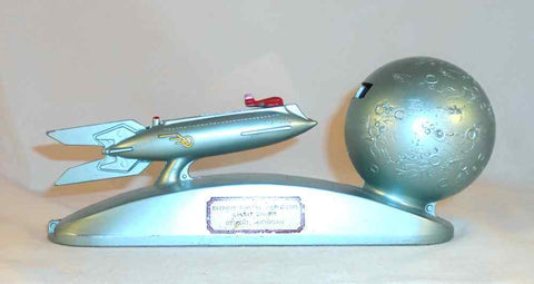 Vintage Midcentury Modern Duro Mechanical Penny Strato Bank Rocket to the Moon