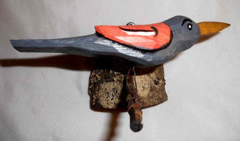 2013 Dan & Donna Strawser Wall Hanging Painted Carved Wood Perched Gray Bird