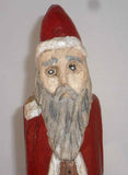 1987 Hand Carved Wood Polychrome Painted Folk Art Santa By Daniel Strawser