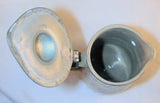 Antique Glazed Pottery Flower Decorated Syrup or Creamer Pewter Lid with Thumb Piece Marked IVOIRE