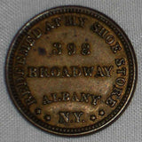 1863 Civil War Store Token Straight's Elephantine Shoe Store Card Albany NY, XF