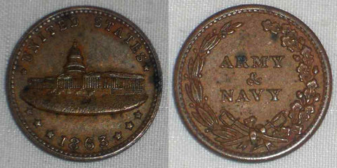 Nice 1863 Copper Patriotic Civil War Token US Capitol Army & Navy Fuld 233/312a