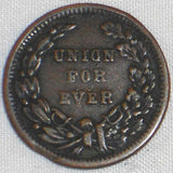 1863 Patriotic Civil War Copper Token French Liberty Head Union For Ever F 6/268