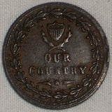 1863 Copper Patriotic Civil War Token French Liberty Head Our Country Fuld 1/229