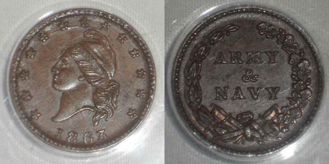 1863 Copper Civil War Token French Liberty Head Army & Navy Fuld 10/298a R2