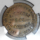 1850s Merchant Brass Token A. C. Yates & CO. Clothiers Philadelphia PA AU 55