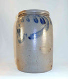 Old Hand Thrown Stoneware Salt Glazed Crock Cobalt Blue on Gray Foliate Design