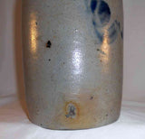 Old Hand Thrown Stoneware Salt Glazed Crock Cobalt Blue on Gray Foliate Design