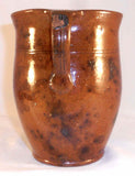 Beautiful Antique Pennsylvania Mottled Glazed Redware Honey Jar w/ Strap Handle