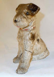 Antique Hubley Cast Iron Dog Still Penny Bank Wirehair Terrier in Red collar