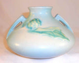 Nice 1930s Roseville Art Pottery Blue Thorn Apple Vase w/ Two Handles 808-4"