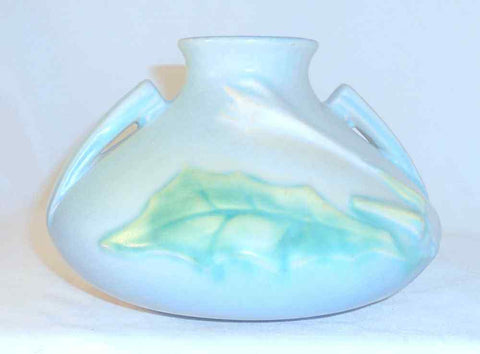"Rare" 1930s Roseville Art Pottery Blue Thorn Apple Vase w/ Two Hndles 808-4
