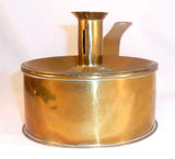 Antique Brass Candlestick Holder With Tinder Box Base and Flat Handle
