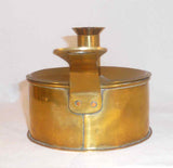 Antique Brass Candlestick Holder With Tinder Box Base and Flat Handle
