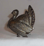 Antique Figural Cast Iron Silver Colored Still Penny Bank Small Turkey Standing