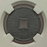 1905 Tonkin Vietnam Zinc Coin 1/600 Piastre Square Central Hole Uncirculated NGC MS 64
