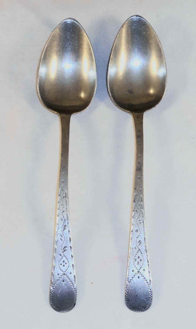 Pair of Antique Pewter Decorated Tablespoons By William Tutin & Company Birmingham England