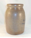Antique Stoneware Tall Jar Salt Glazed Blue Letters A.P. Donaghho Parkersburg WV