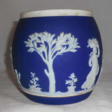 Antique Dark Blue Jasperware Wedgwood? Large Size Barrel Putti, Women, Trees, and Flowers Decoration