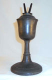 Antique Tall Pewter Whale Oil Lamp Tulip-shaped Reservoir Screw Top Two Burners