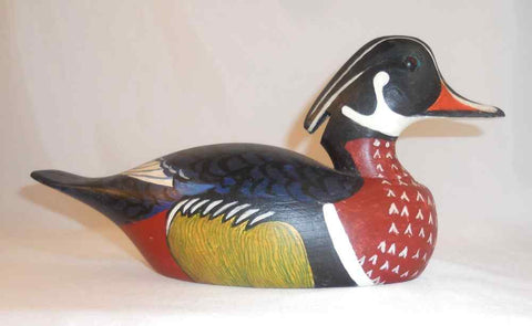 Beautiful and Colorful Wood Duck Drake Carved and Painted Wood Figurine or Decoy