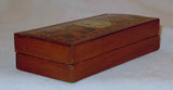 Antique Victorian English Wood 3-Compartments Stamp Box Marquetry Decoration