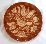 1983 Oley Valley PA Small Redware Dish Sgraffito Bird Tulips Design G. Yoder