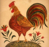 1971 Marjorie Yoder Framed Pennsylvania Dutch Folk Art Theorem Rooster Standing
