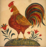 1971 Marjorie Yoder Framed Pennsylvania Dutch Folk Art Theorem Rooster Standing